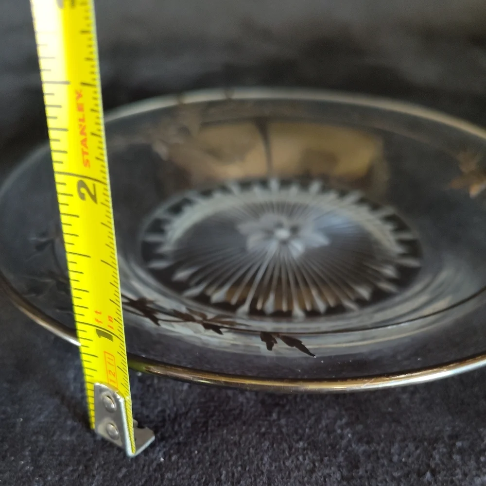 Antique Etched Crystal Plate With Sterling Silver Inlay